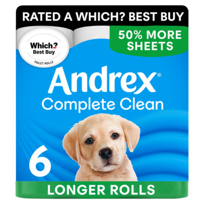 Andrex Complete Clean Toilet Tissue 6 MEGA Rolls 50% More sheets