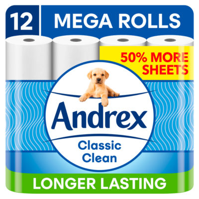 Andrex Classic Clean Mega Roll Toilet Tissue, 12 Toilet Tissue Mega Rolls