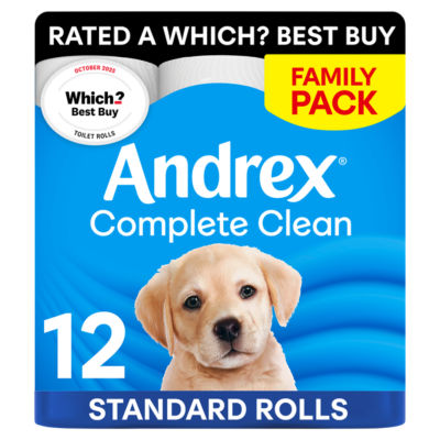 Andrex Complete Clean Toilet Tissue 190 Sheets 12 Rolls