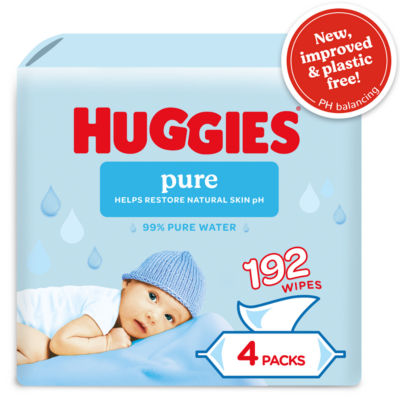 Huggies Pure Plastic Free Baby wipes - 4 packs of 48 wipes