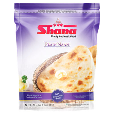 Shana Tandoor flame-baked Plain Naan 300g 4 pieces