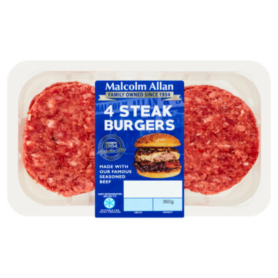Malcolm Allan Steak Burgers 4 Pack 360g