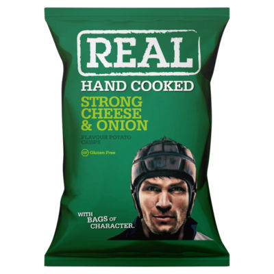 Real Hand Cooked Strong Cheese & Onion Flavour Potato Crisps 150g