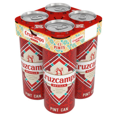 Cruzcampo Sevilla Lager Beer 4.4% ABV Pint Cans 4x568ml