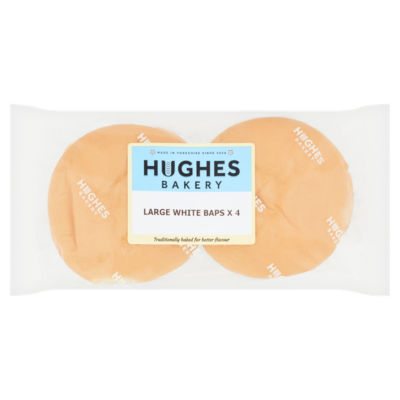 Hughes Bakery 4 Large White Baps