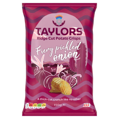 Taylors of Harrogate Fiery Pickled Onion Flavour Ridge Cut Potato Crisps 150g