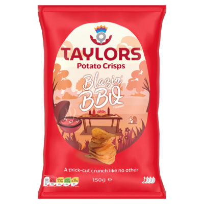 Taylors of Harrogate Blazing BBQ Flavour Straight Cut Potato Crisps 150g