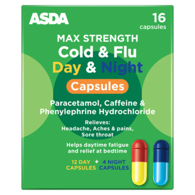 ASDA Max Strength Cold & Flu Day & Night Capsules 16 Capsules