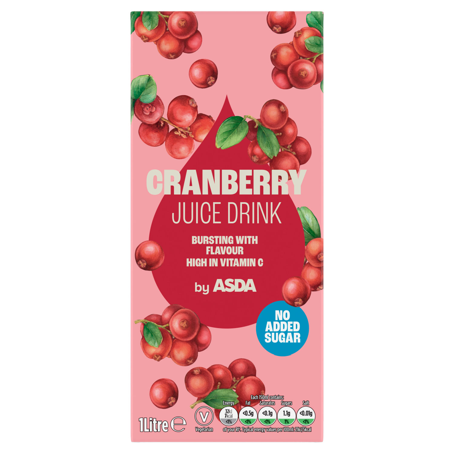 ASDA Cranberry Juice Drink No Added Sugar 1 Litre