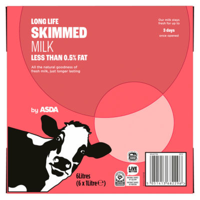 ASDA Long Life Skimmed Milk 6 x 1 Litre
