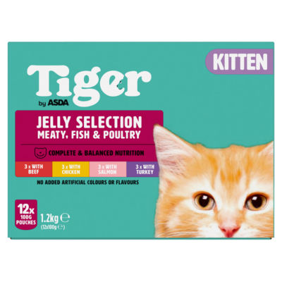 Tiger by ASDA Tiger Jelly Selection Meat, Fish & Poultry Kitten 12 x 100g (1.2kg)