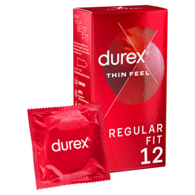 Durex Thin Feel Condoms Extra Silicone Lube Regular Fit 12 Pack