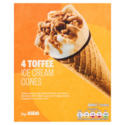 ASDA Toffee Ice Cream Cones 440ml (4 x 110ml)