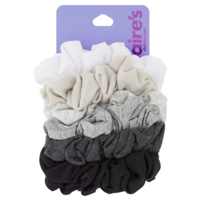 Claires 7 Scrunchies In White, Black & Grey