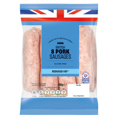 ASDA 8 Flavourful Reduced Fat Pork Sausages 400g