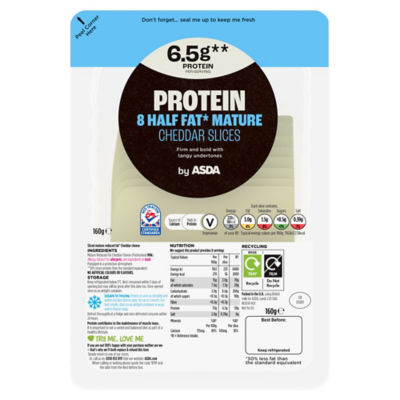 ASDA Protein 8 Half Fat Mature Cheddar Slices 160g