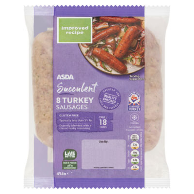 ASDA 8 Succulent Turkey Sausages 454g