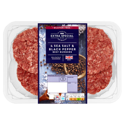 ASDA Extra Special 4 Salt & Cracked Black Pepper Beef Burgers