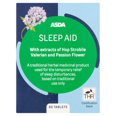 ASDA Sleep Aid with Extracts of Hop Strobile Valerian and Passion Flower 60 Tablets