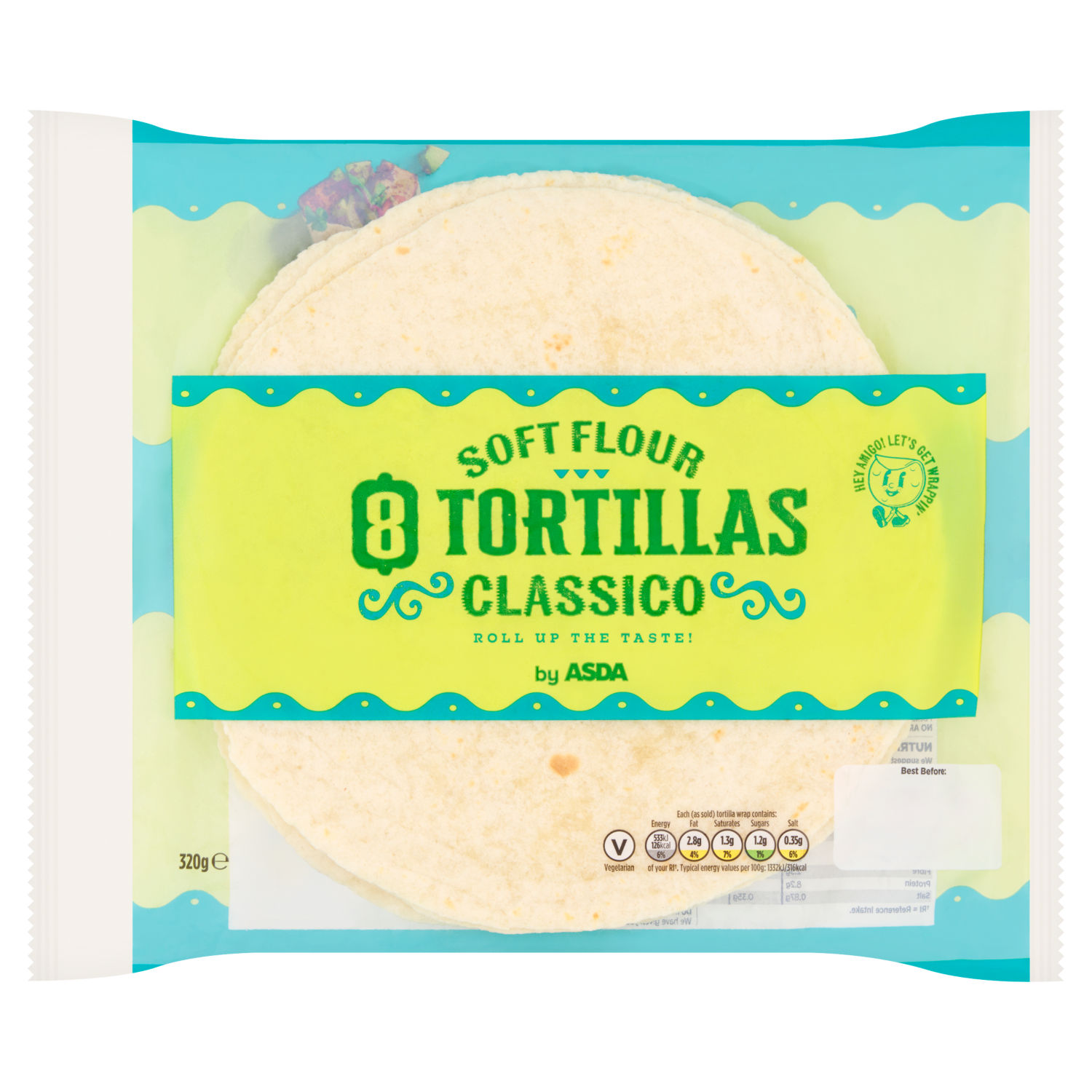 ASDA 8 Soft Flour Tortillas Classico Wraps 320g