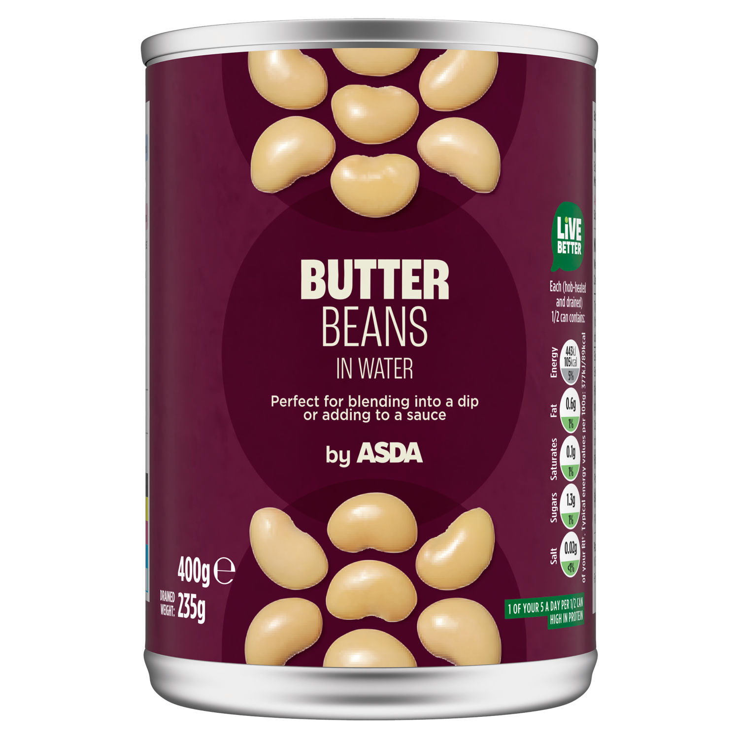 ASDA Butter Beans in Water Canned Beans 400g