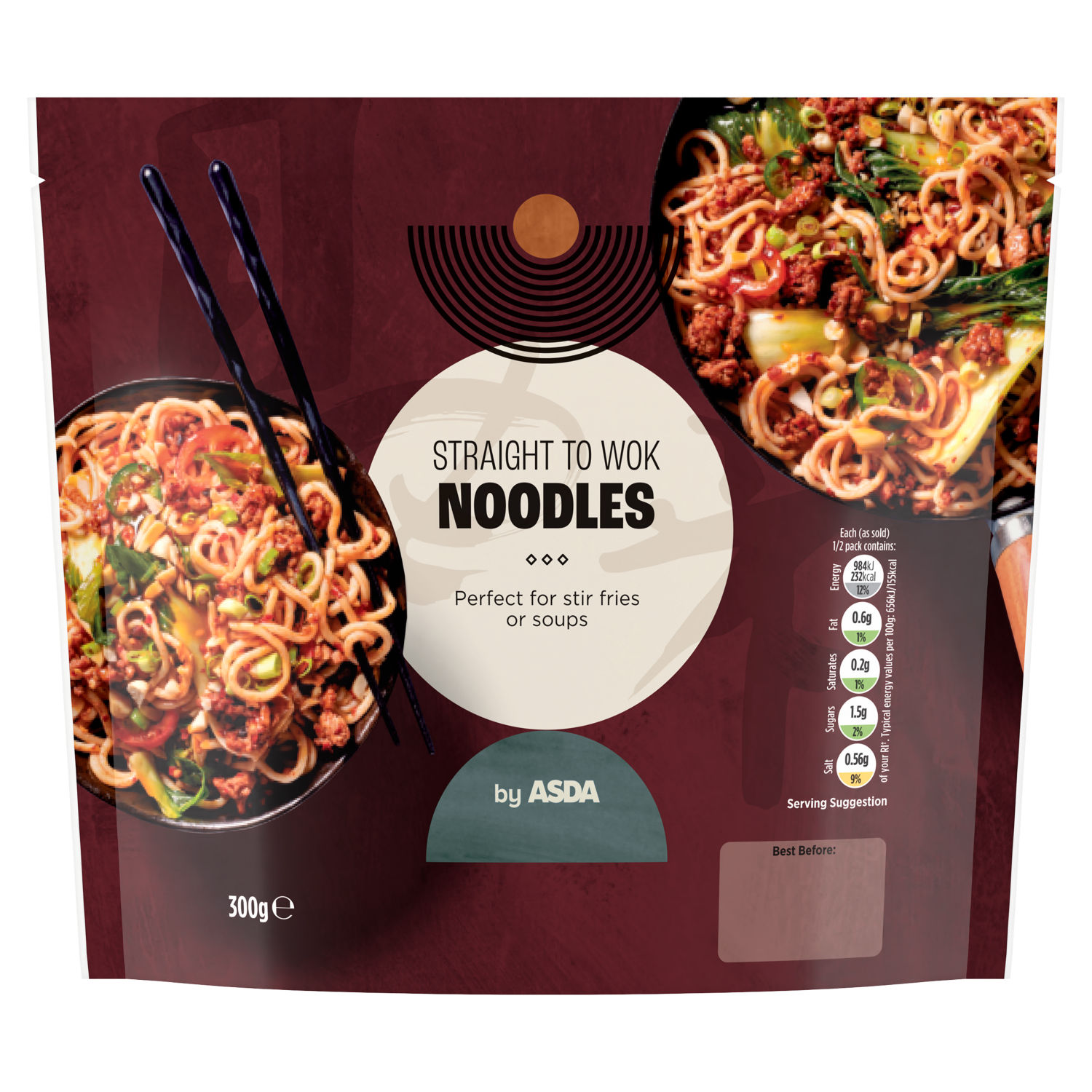ASDA Straight to Wok Noodles Plain Wheat 300g