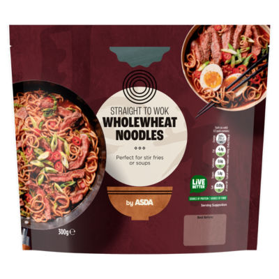 Asda Straight To Wok Wholewheat Noodles 300G