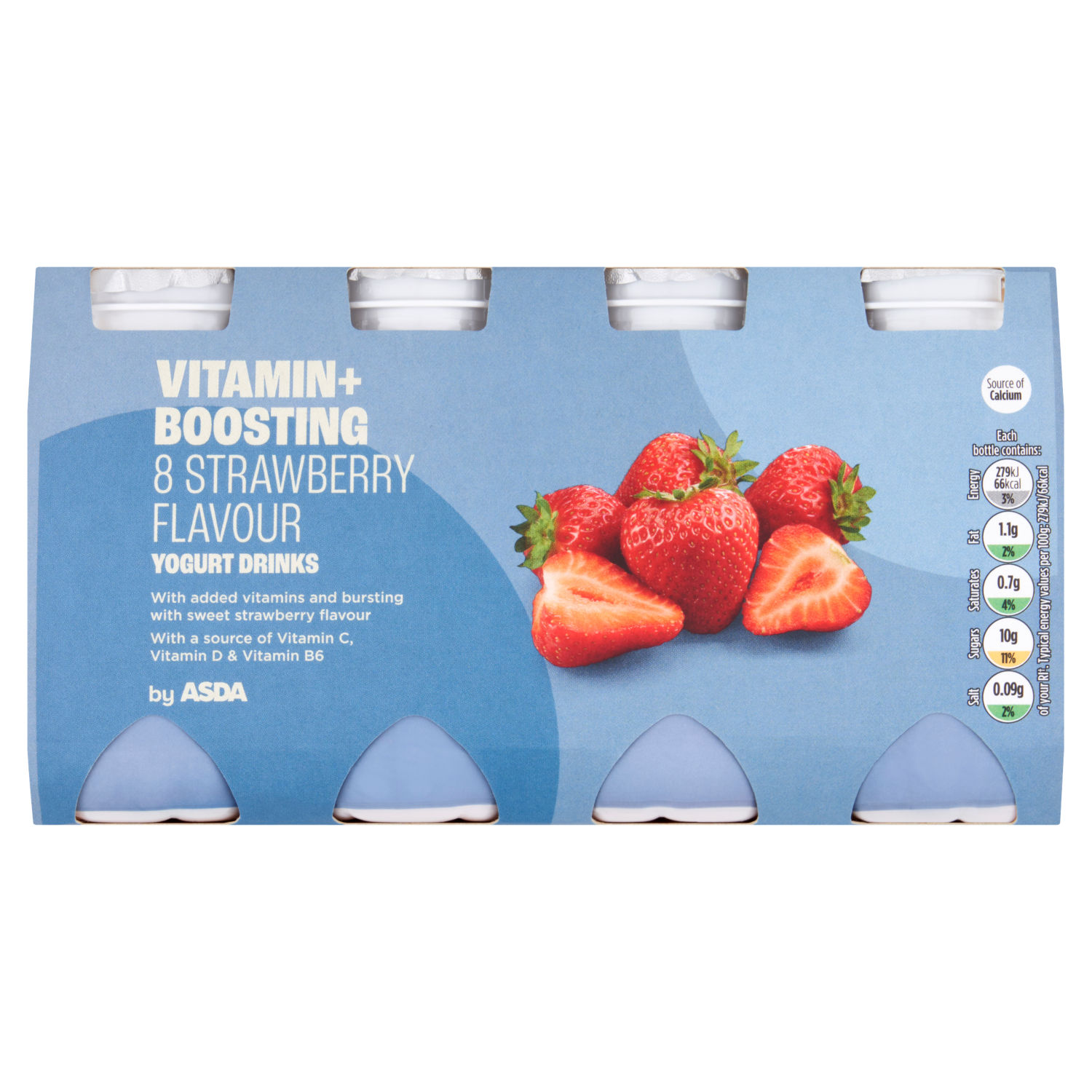 ASDA Vitamin+ Boosting Strawberry Flavour Yogurt Drinks 8 x 100g