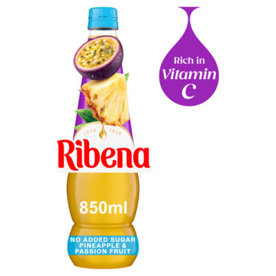 Ribena pineapple and passion fruit squash no added sugar
