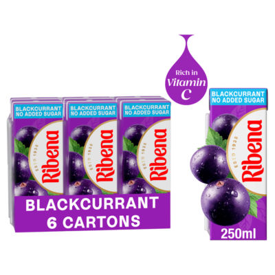 Ribena No Added Sugar Blackcurrant Juice Drink Cartons 6X250ml