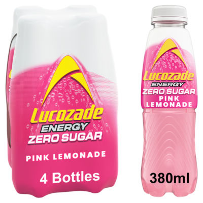 Lucozade Zero Pink Lemonade 4 X 380Ml