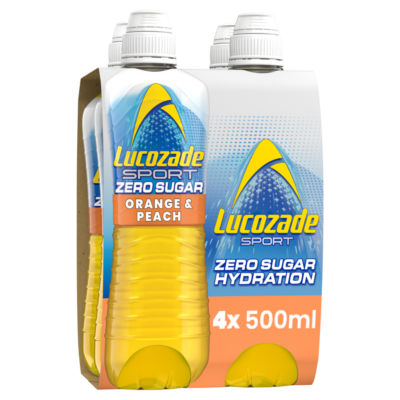 Lucozade Sport Drink Zero Sugar Orange & Peach 4 x 500ml