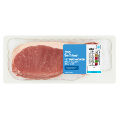 ASDA Delicious 16 Unsmoked Back Bacon Rashers 500g