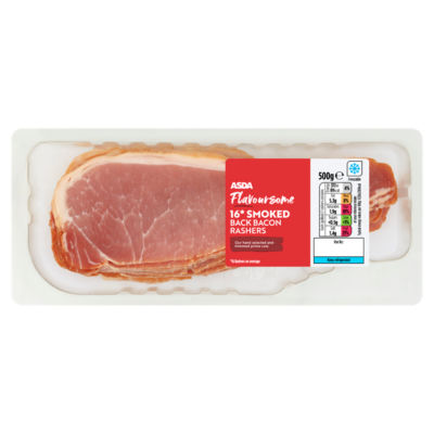 ASDA Butcher's Selection Flavoursome 16 Smoked Back Bacon Rashers 500g