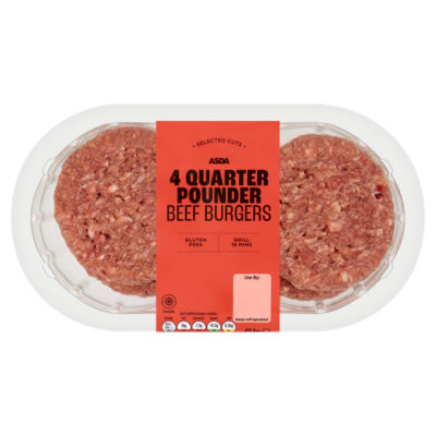 Summer Grill by ASDA 4 Quarter Pounder Beef Burgers 454g