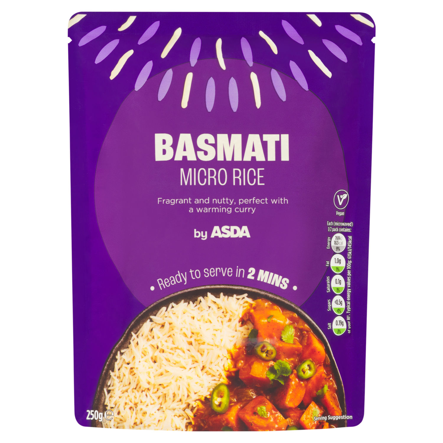 Asda Basmati Micro Rice Cooked Basmati Rice 250g