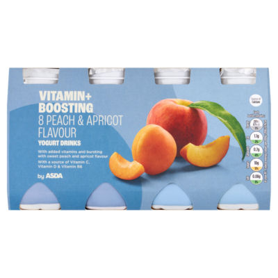 ASDA Vitamin+ Boosting 8 Peach & Apricot Flavour Yogurt Drinks 8 x 100g (800g)