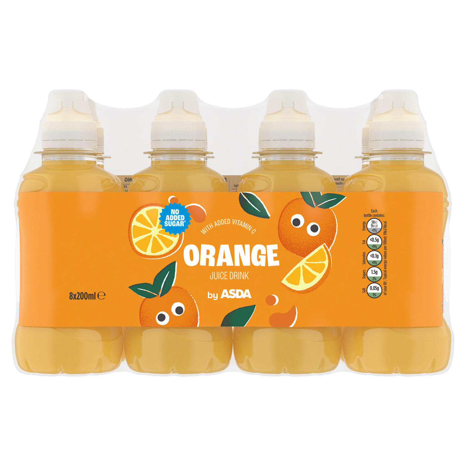 ASDA Orange Juice Drink No Added Sugar Squash 8 x 200ml