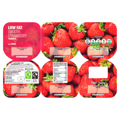 ASDA Smooth Strawberry Yogurts 6 x 125g (750g)