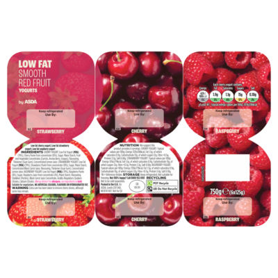 ASDA Low Fat Smooth Red Fruit Yogurts 6 x 125g (750g)