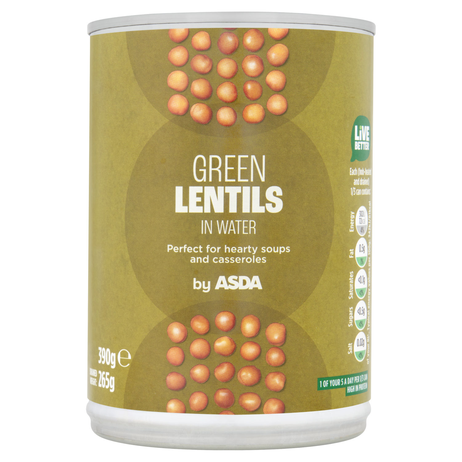 ASDA Green Lentils in Water Canned Lentils 390g