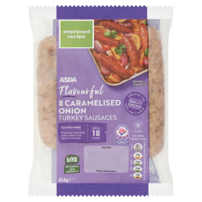 ASDA 8 Flavourful Caramelised Onion Turkey Sausages 454g
