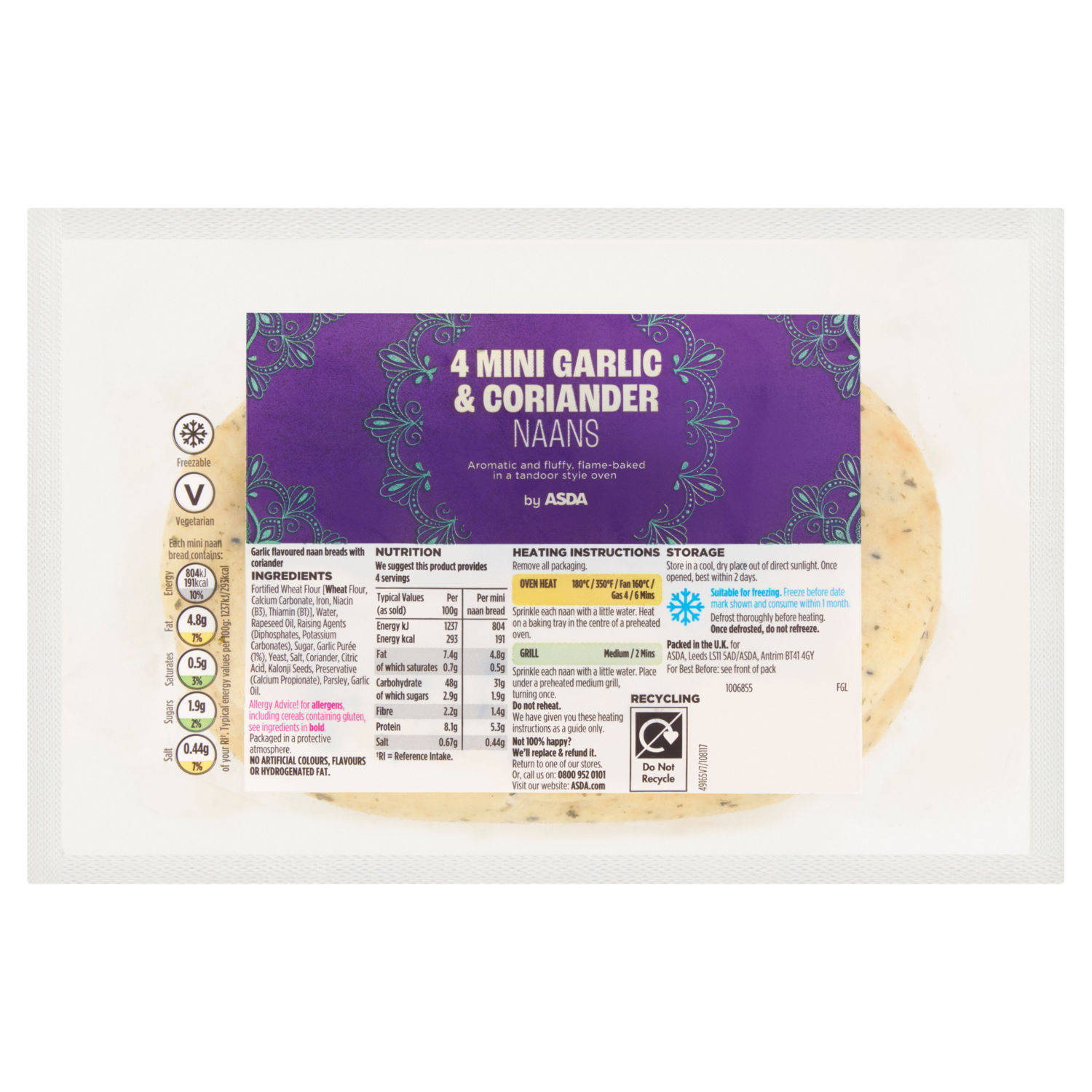 ASDA 4 Mini Garlic & Coriander Naan Breads