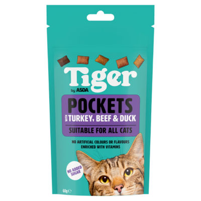 Tiger by ASDA Tiger Pockets with Turkey, Beef & Duck 60g