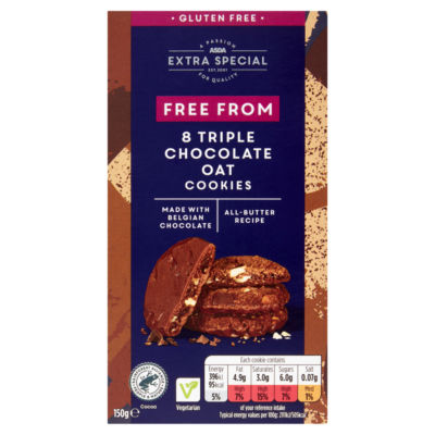 ASDA Extra Special Free From 8 Triple Chocolate Oat Cookies 150g