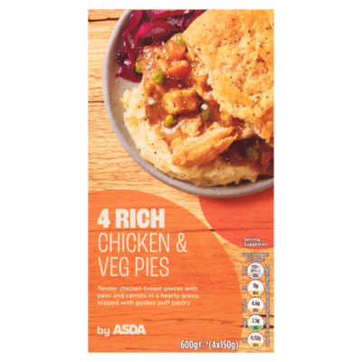 ASDA Rich Chicken & Veg Pies 4 x 150g (600g)