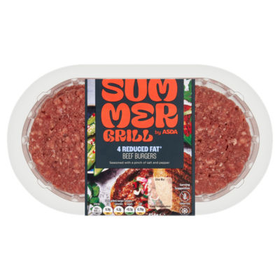 ASDA 4 Succulent Reduced Fat Beef Burgers 454g