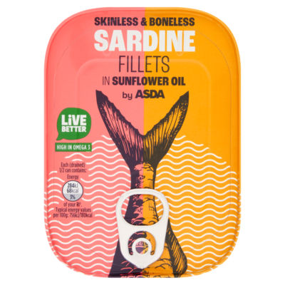 ASDA Skinless & Boneless Sardine Fillets in Sunflower Oil 106g
