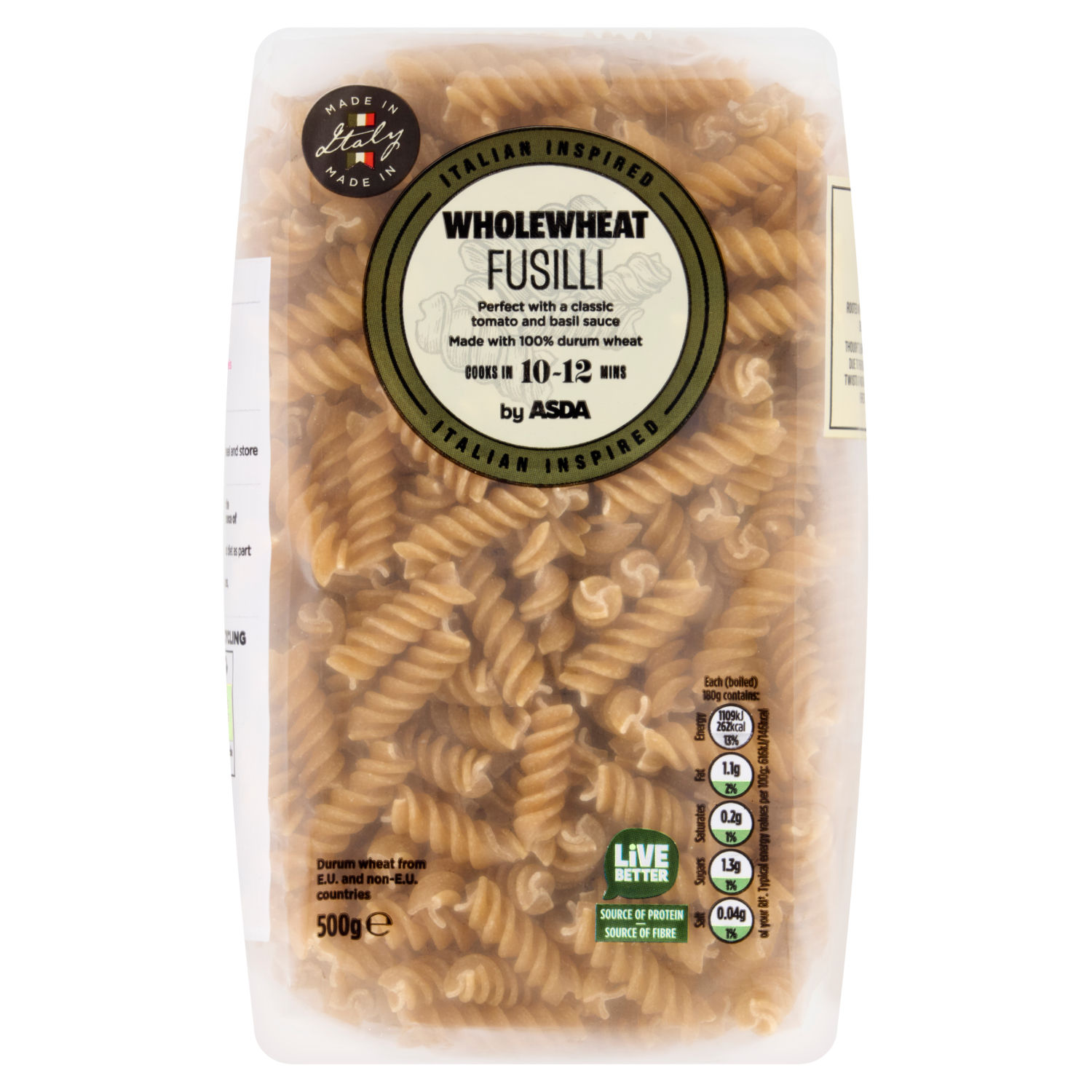 ASDA Wholewheat Fusilli Wholewheat Pasta 500g