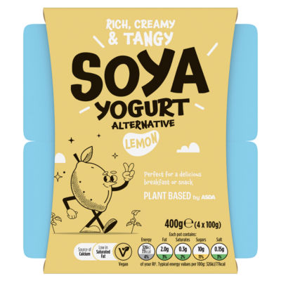 Plant Based by ASDA Plant Based Alternative Lemon Soya Yogurt 4 x 100g (400g)